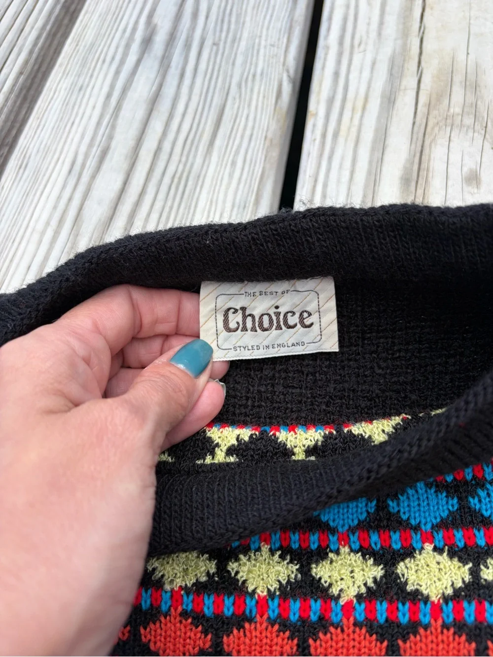 Choice Vintage Multicolor Geometric Knit Sweater Made in England  Size M Acrylic